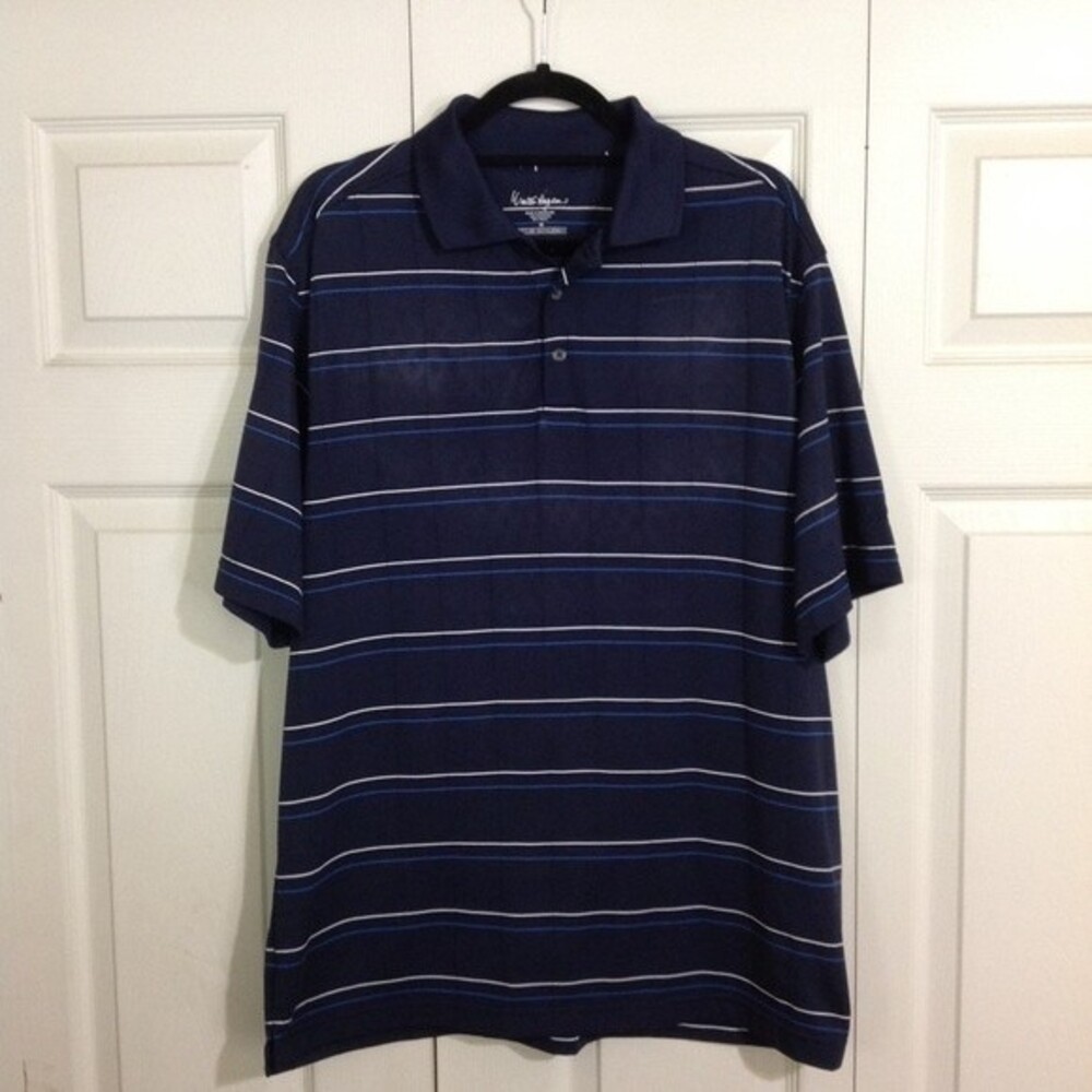 WALTER HAGEN Size Medium Moisture Management Blue White Striped Polo Shirt Golf